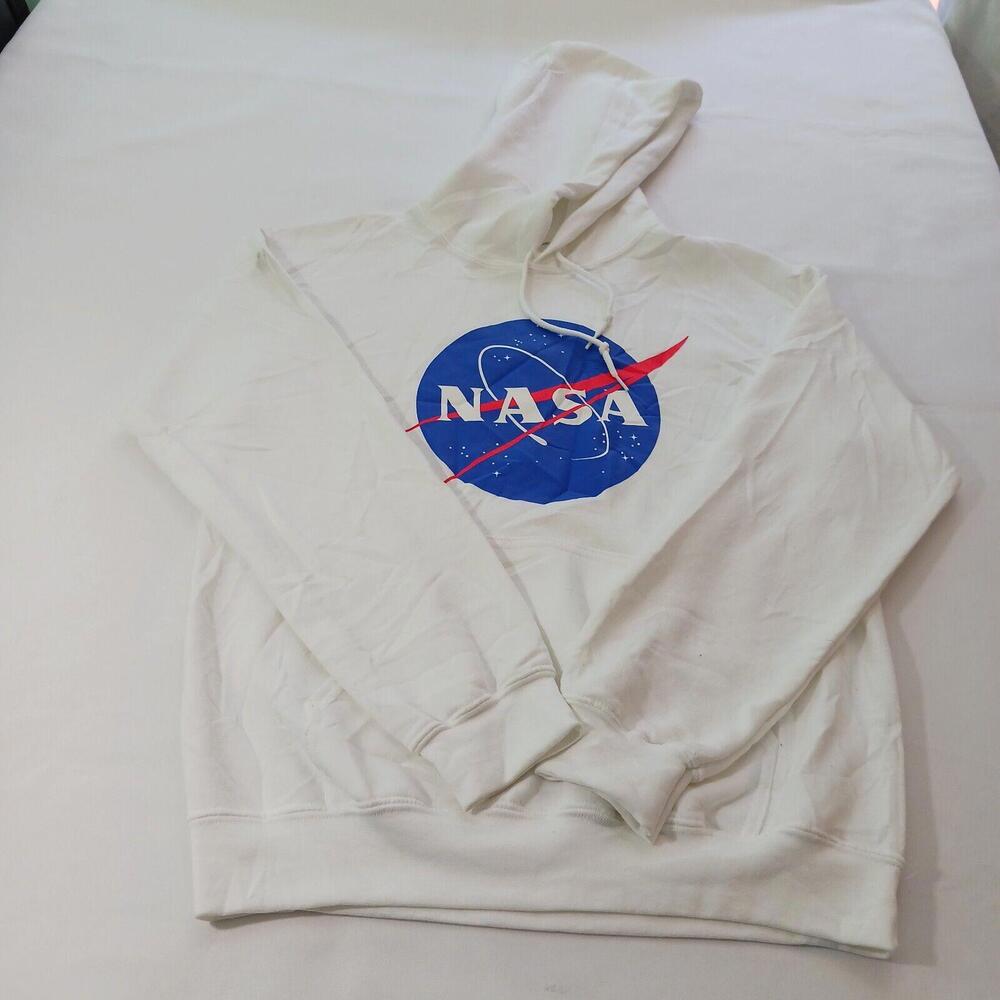 NASA Men's White Graphic Drawstring Pullover Hoodie Sweatshirt Measured Chest 40